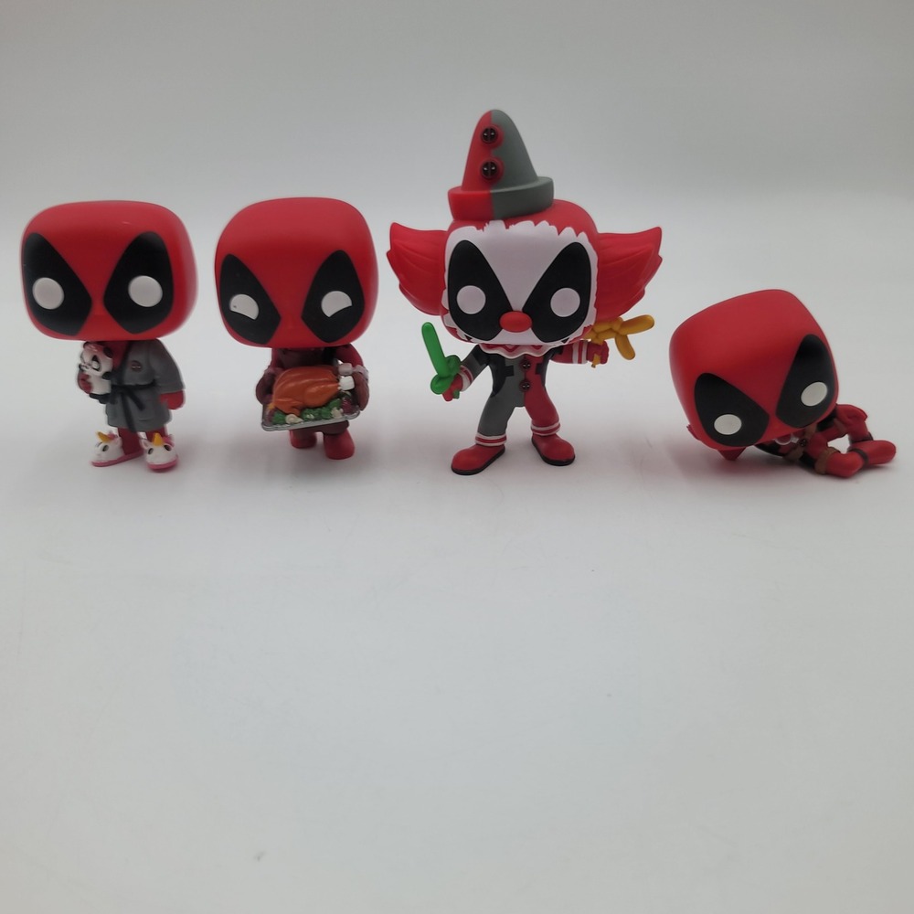 4pc Lot Funko Pop Marvel Deadpool Bathrobe Turkey Clown Lounging Figures